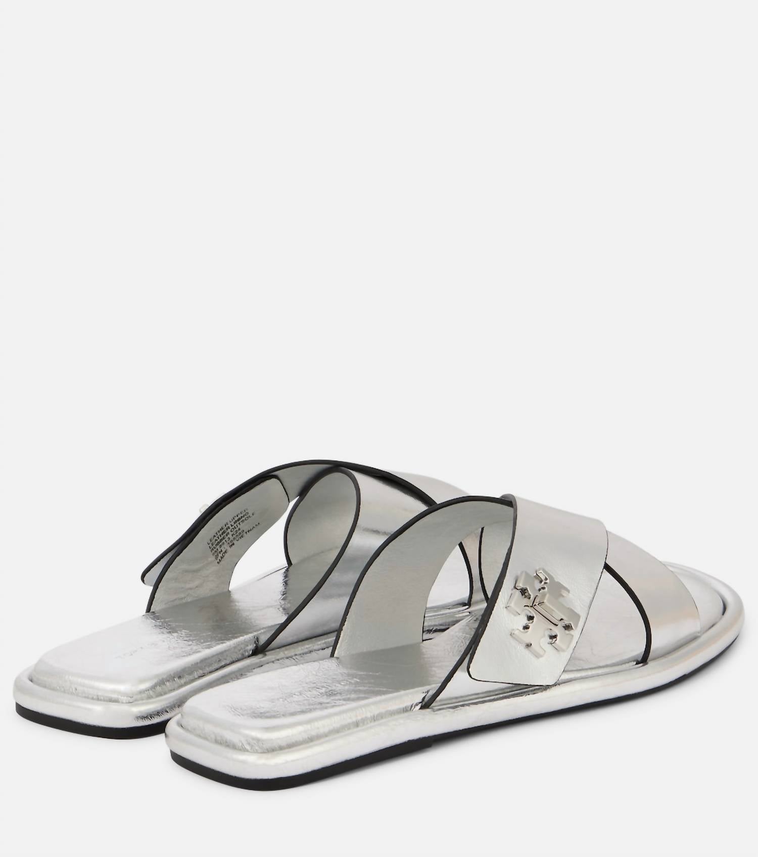 Tory Burch - Women's T Lock Metallic Leather Slide Sandal
