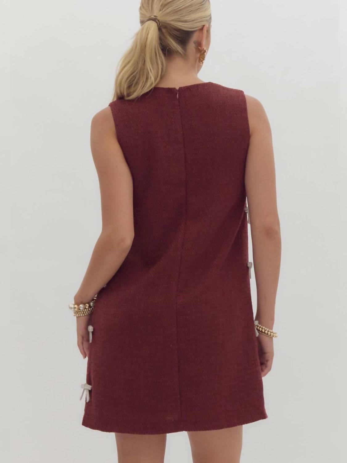 Entro - Textured Embellished Bow Mini Dress