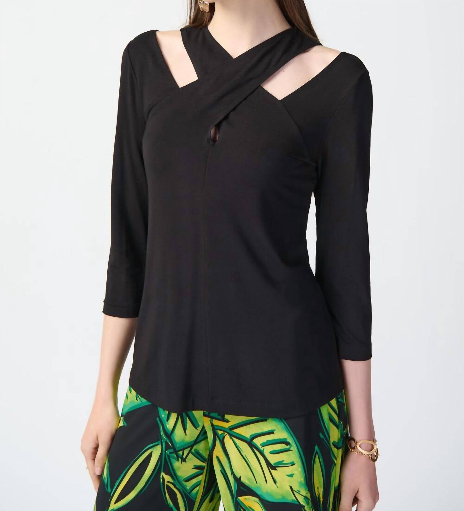 Joseph Ribkoff - V-neck Cut-out Pullover Top