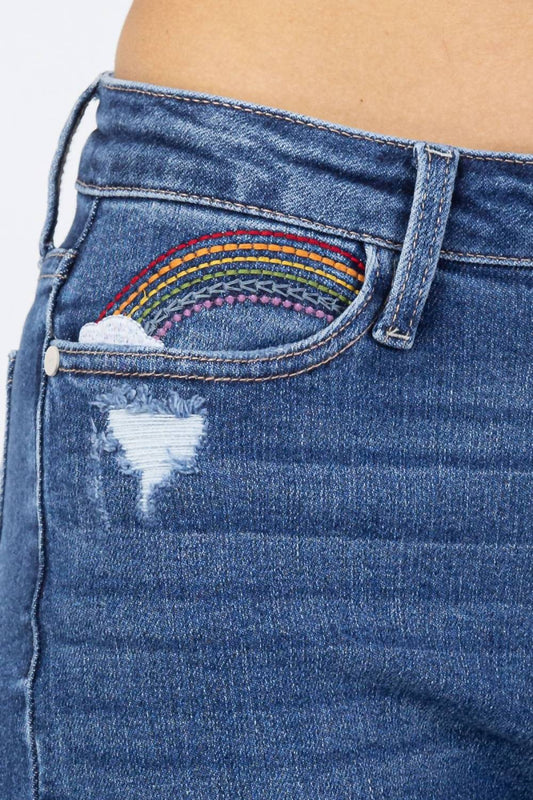 Judy Blue - HI-Rise Rainbow Embroidery Crop Jeans