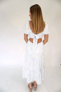 Tcec - Serene Floral Puff Sleeve Open-back Midi Dress With Pockets