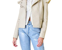 Fore Collection Pleather Ruffle Moto Jacket in beige - women's jacket