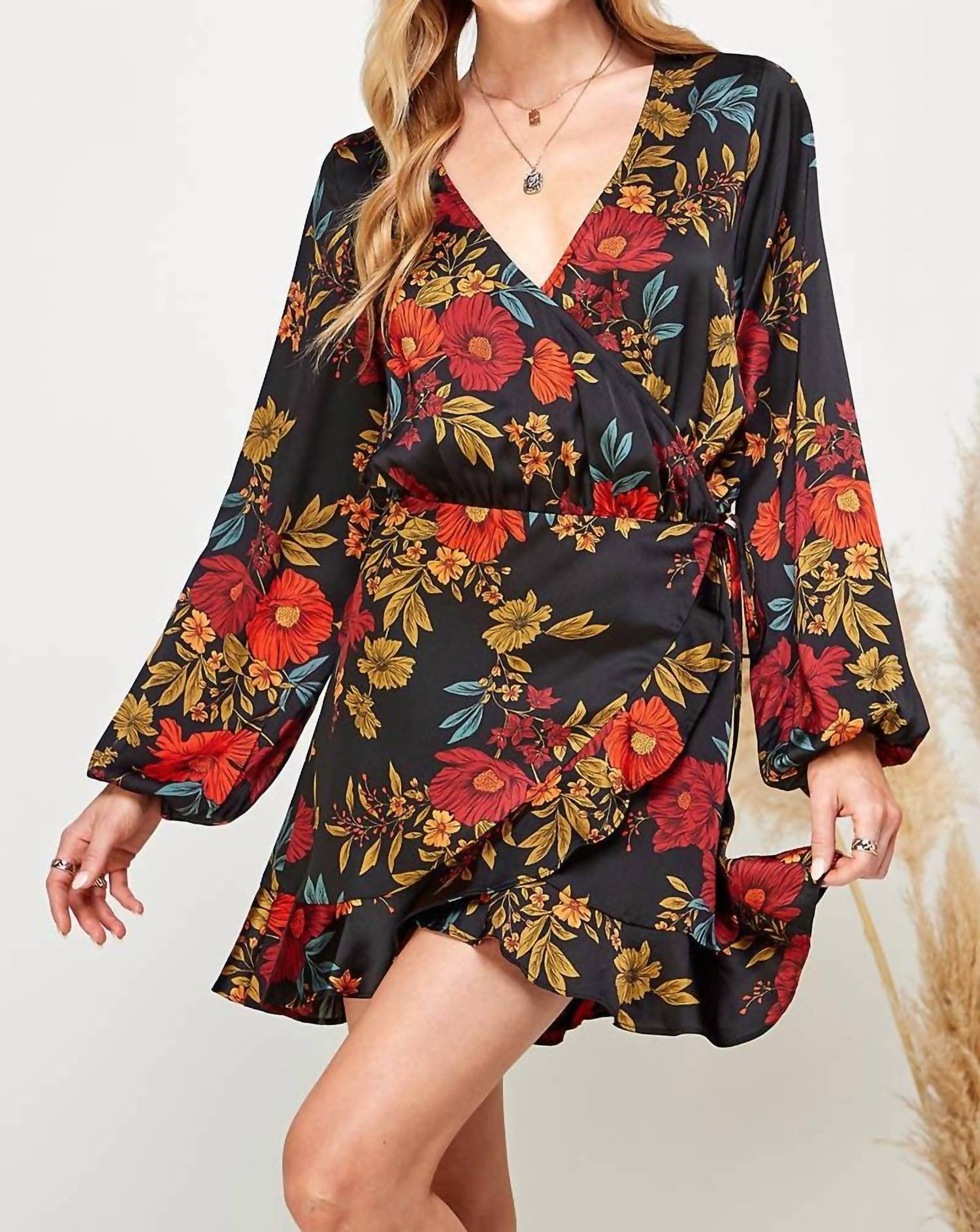Sweet Lemon - Nocturne Botanique Satin Wrap Dress