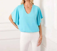 Karen Kane - Flutter Sleeve V-neck Top - Petite