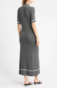 Rag & Bone Kassy Tipped Midi Polo Dress in charcoal - women's dress - detail view