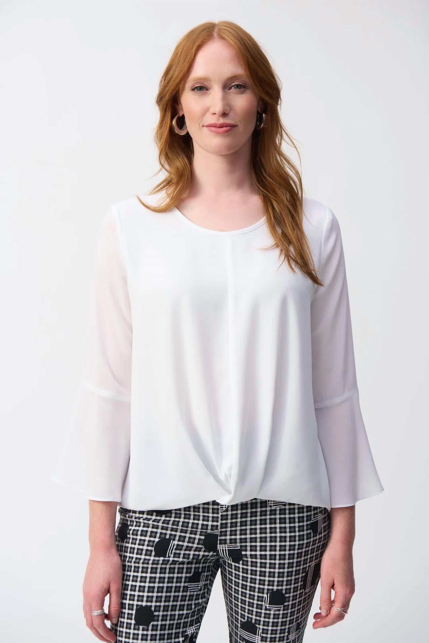 Joseph Ribkoff - Crewneck Hi-low 3/4 Bell Sleeves Top