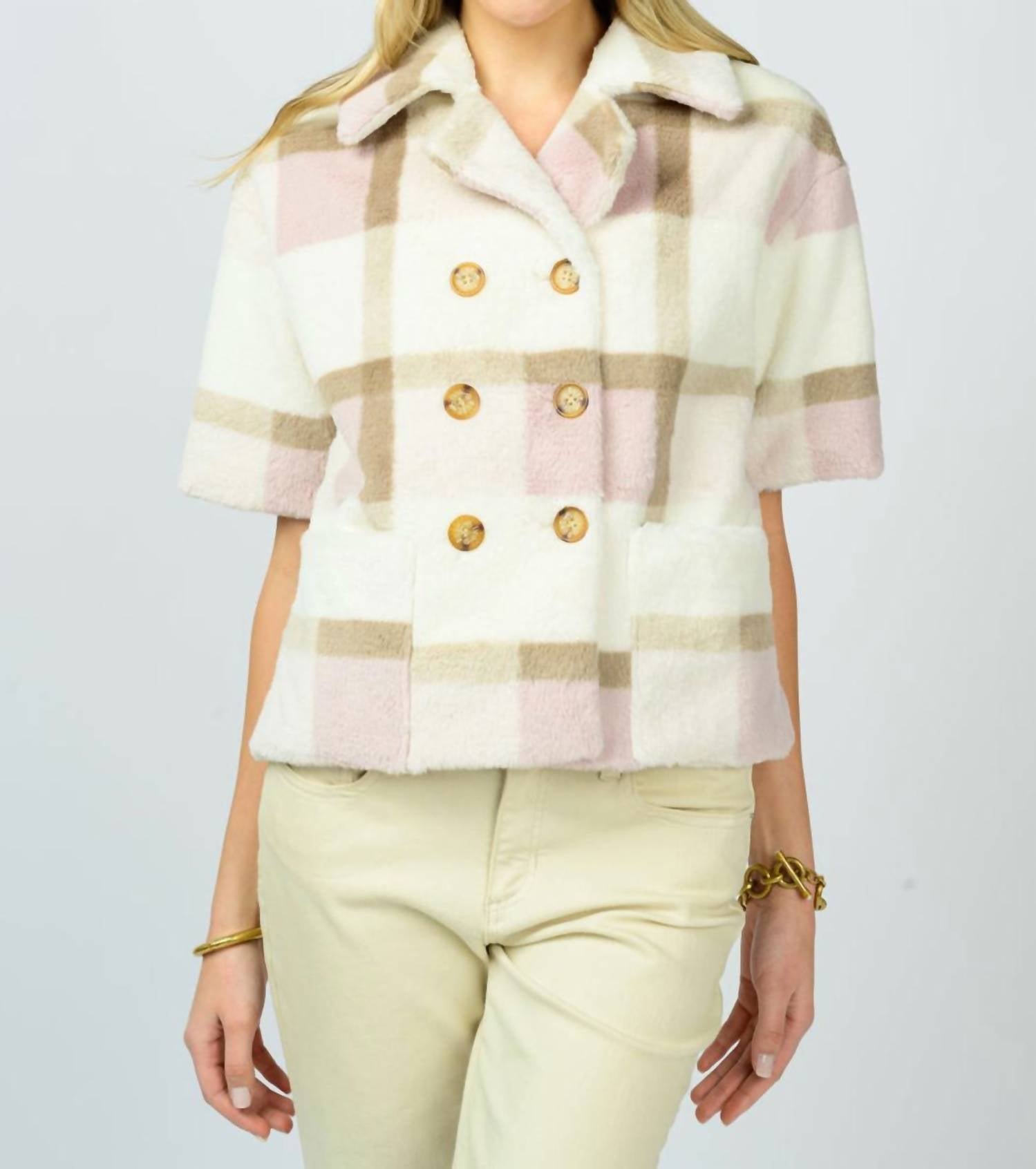 Ivy Jane - Plaid Double Button Fur Top