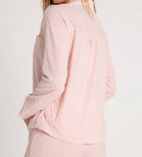 PJ Salvage Very Terry Cable Button Up Top in pink tint - women's intimate - alternate view