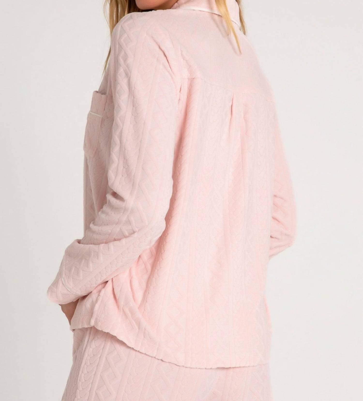 PJ Salvage Very Terry Cable Button Up Top in pink tint - women's intimate - alternate view