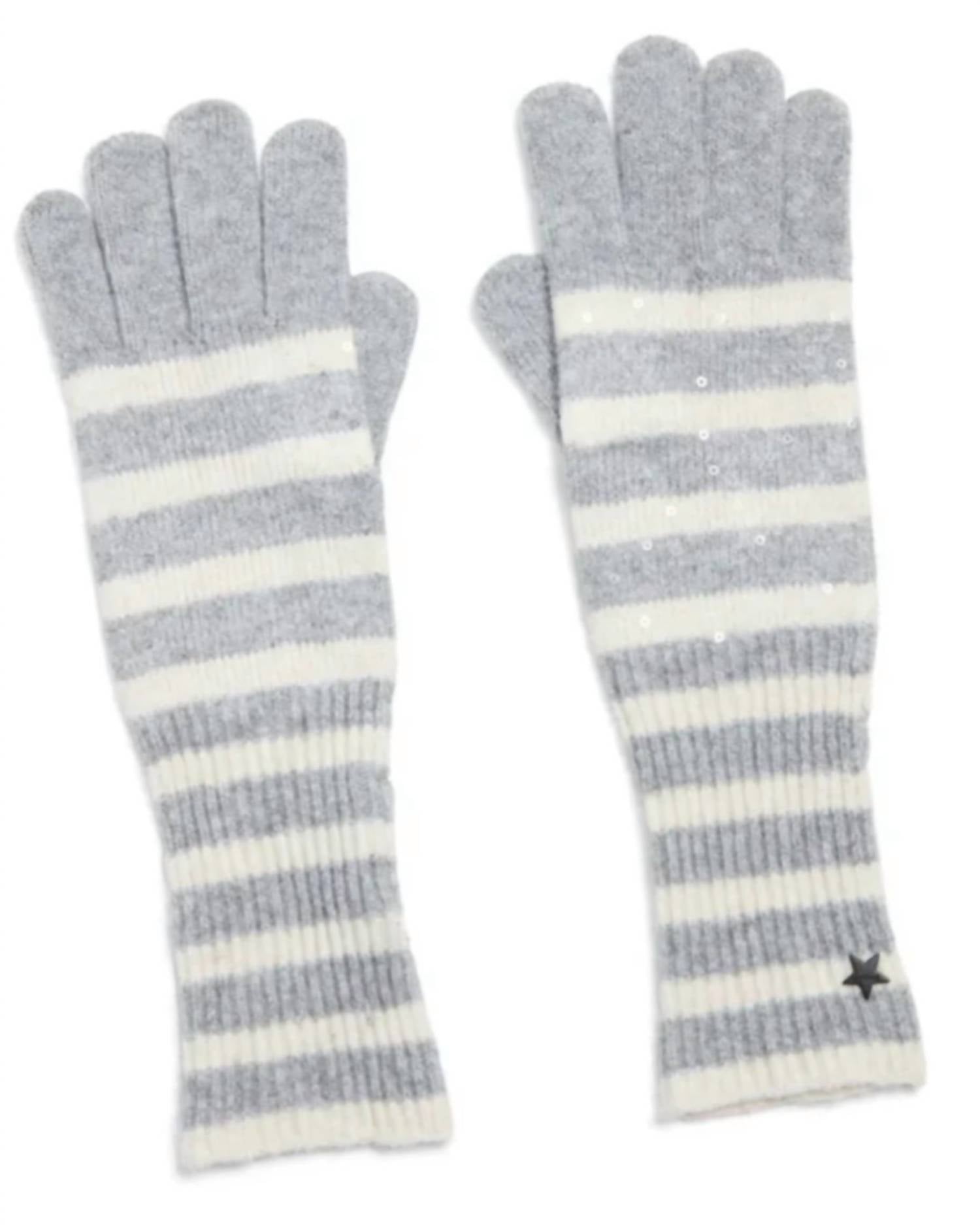 jocelyn Women's Heaven Striped With Sequins Gloves in light grey white - women's accessory - detail view
