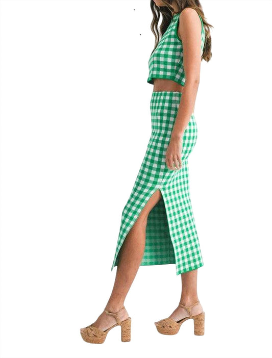 Mable - Sydney Gingham Knit Top And Skirt Set