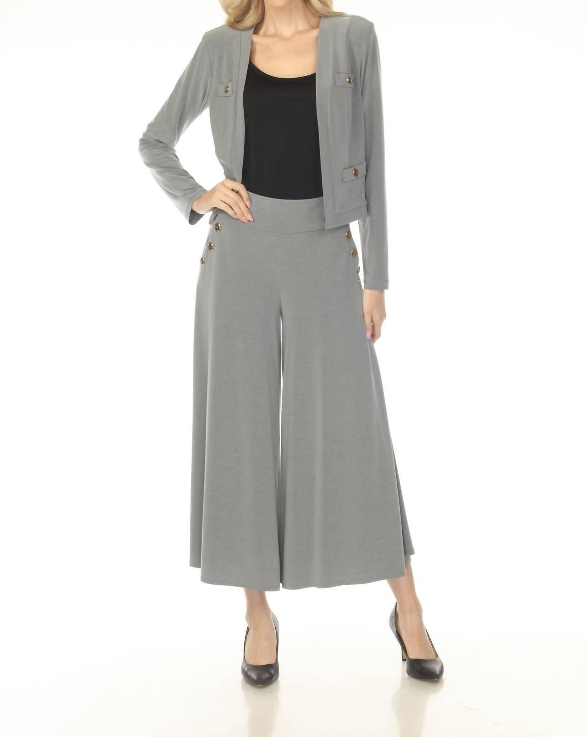 Joseph Ribkoff Open Front Long Sleeve Bolero in grey melange - women's cardigan - view 4