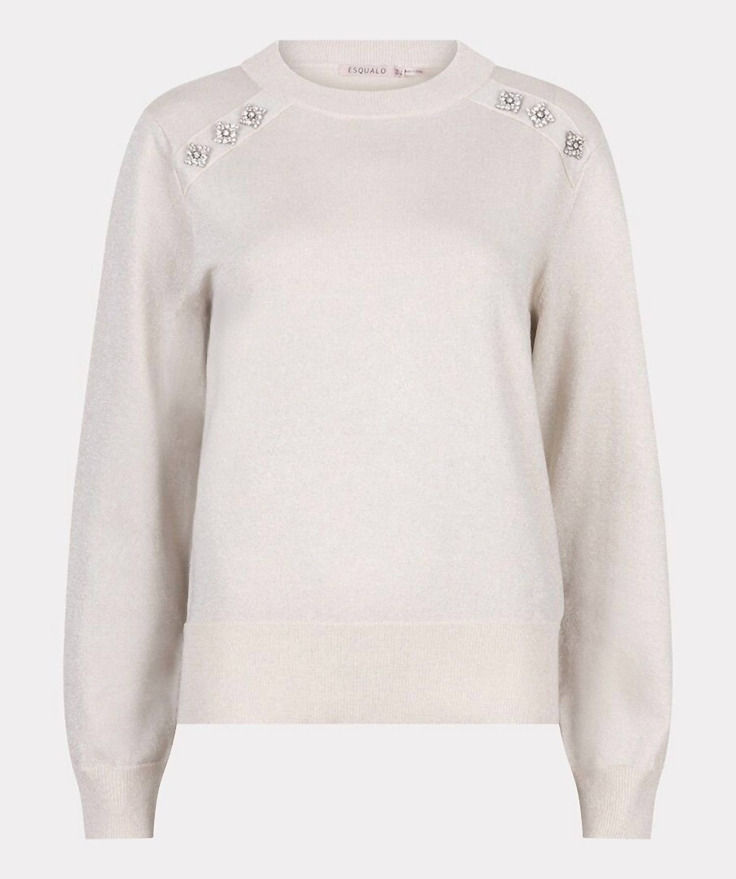 ESQUALO Women's Lurex Knit Sweater With Crystal Pins in grey - women's sweater