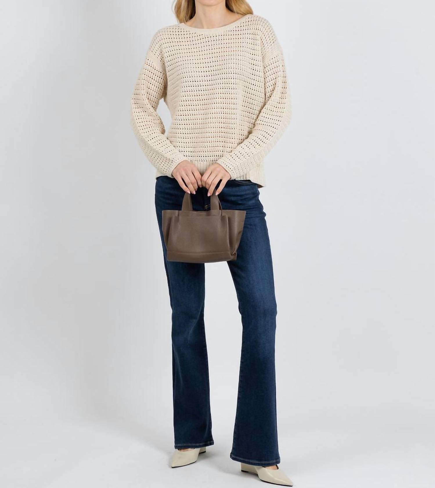 REPEAT cashmere Sparkle Knit Sweater in ivory - women's sweater - detail view