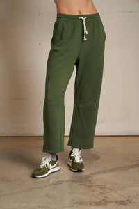perfectwhitetee Fallon Structured Fleece Barrel Pants in fern green - women's pants