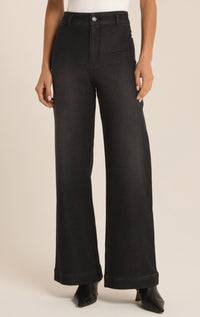 Z Supply Women's Rilynn Wide Leg Denim Trouser in black - women's pants