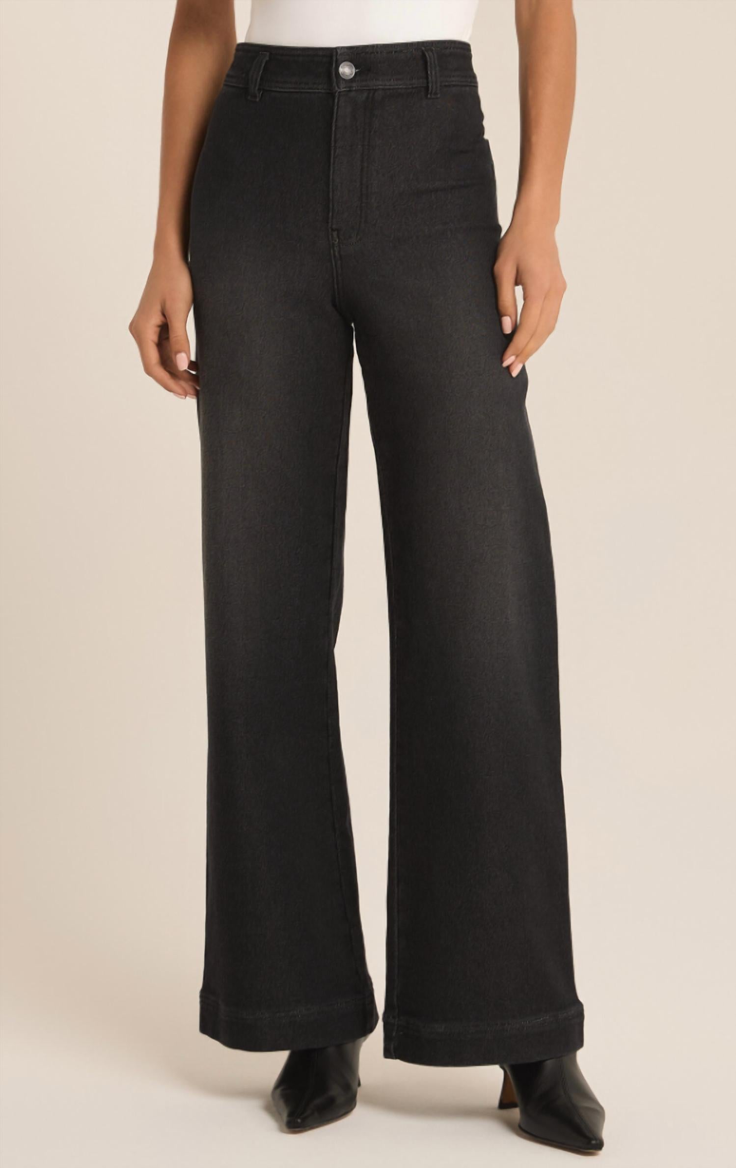 Z Supply Women's Rilynn Wide Leg Denim Trouser in black - women's pants