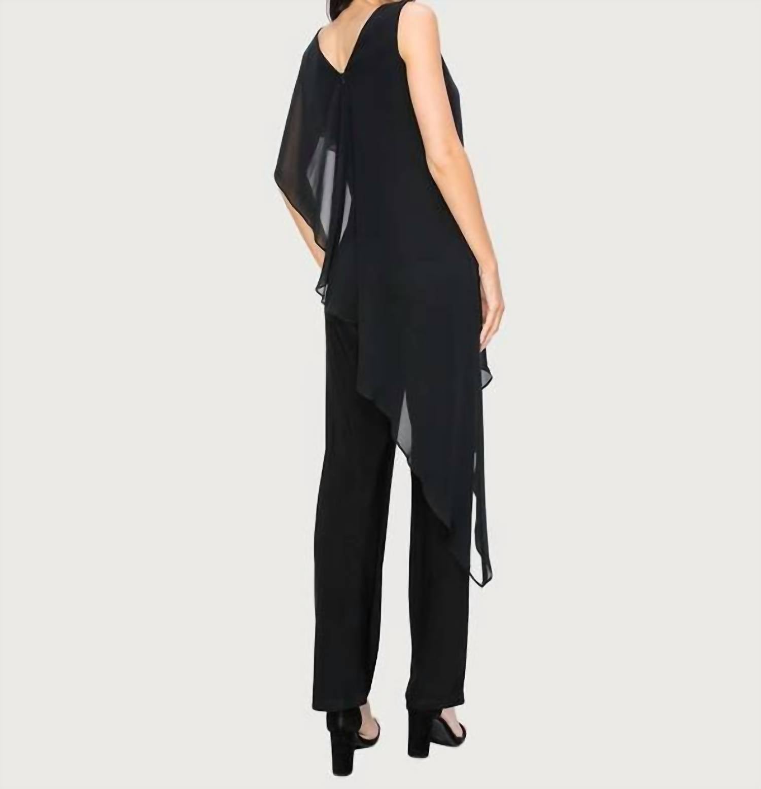LAST TANGO Asymmetrical Chiffon Overlay Sleeveless Pantsuit in black - women's pants - alternate view