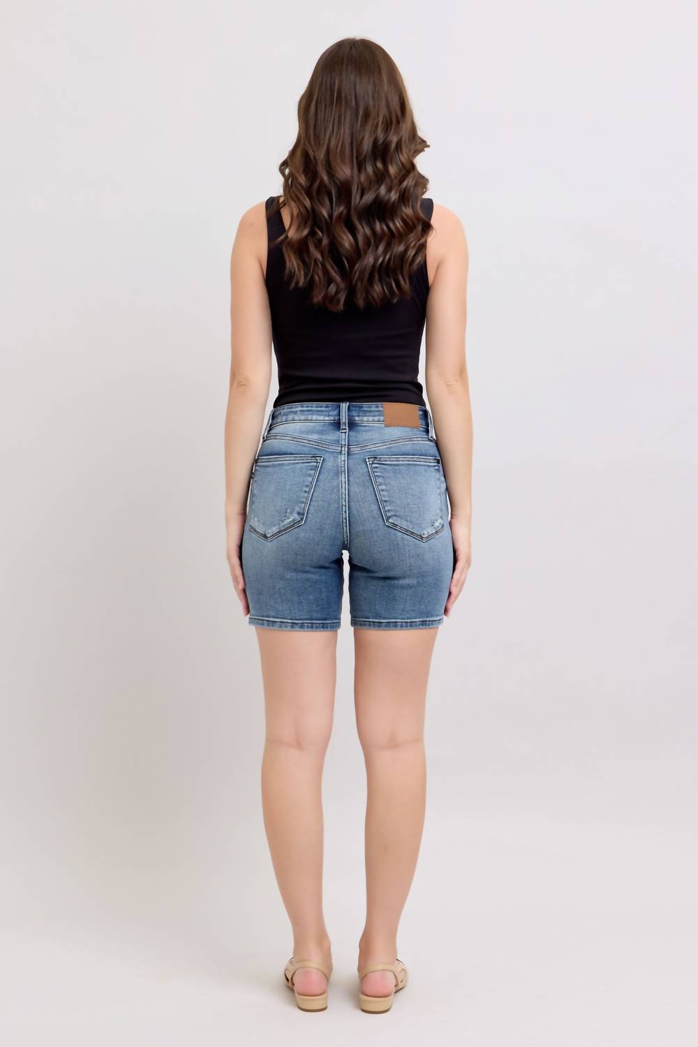Judy Blue - Button Fly Mid Length Destroyed Shorts