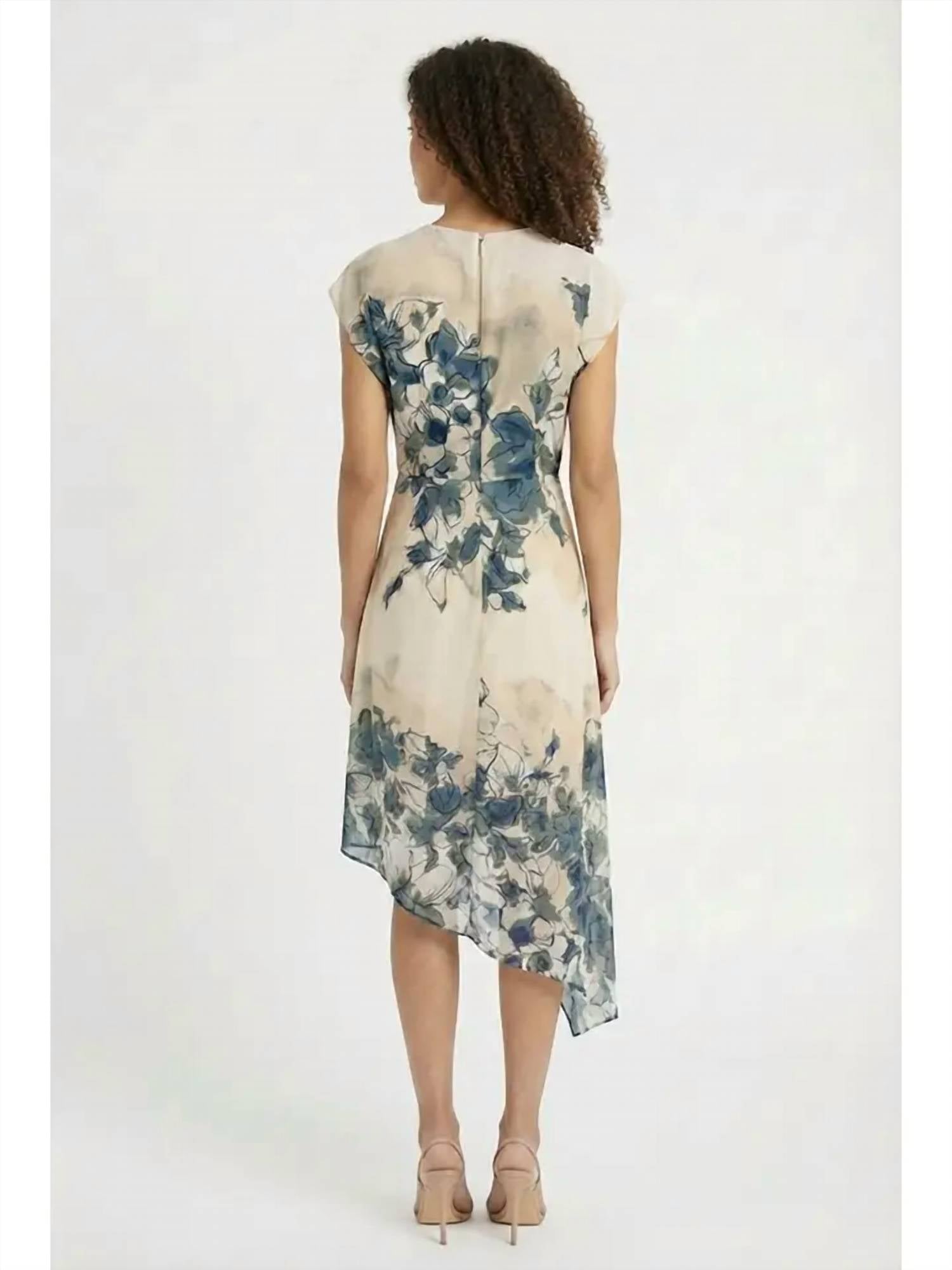 Donna Morgan - Asymmetrical Cap Sleeve Floral Dress