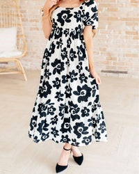 Polagram Bloom Puff Sleeve Maxi Dress in black white - women's dress