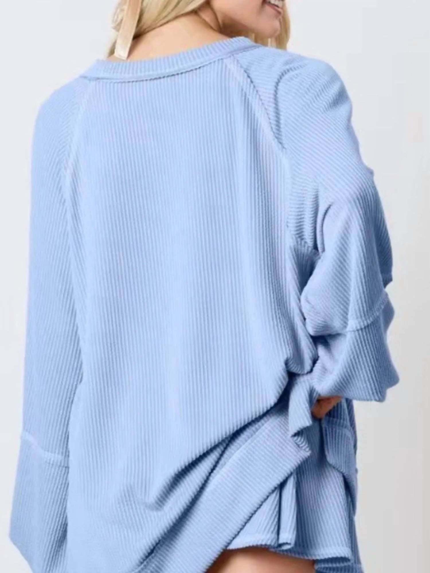 Trendsi - Ribbed Knit Balloon Sleeve Top and Skirt Set