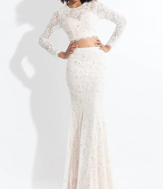 Rachel Allan - Lace Floral Two-piece Mermaid Gown