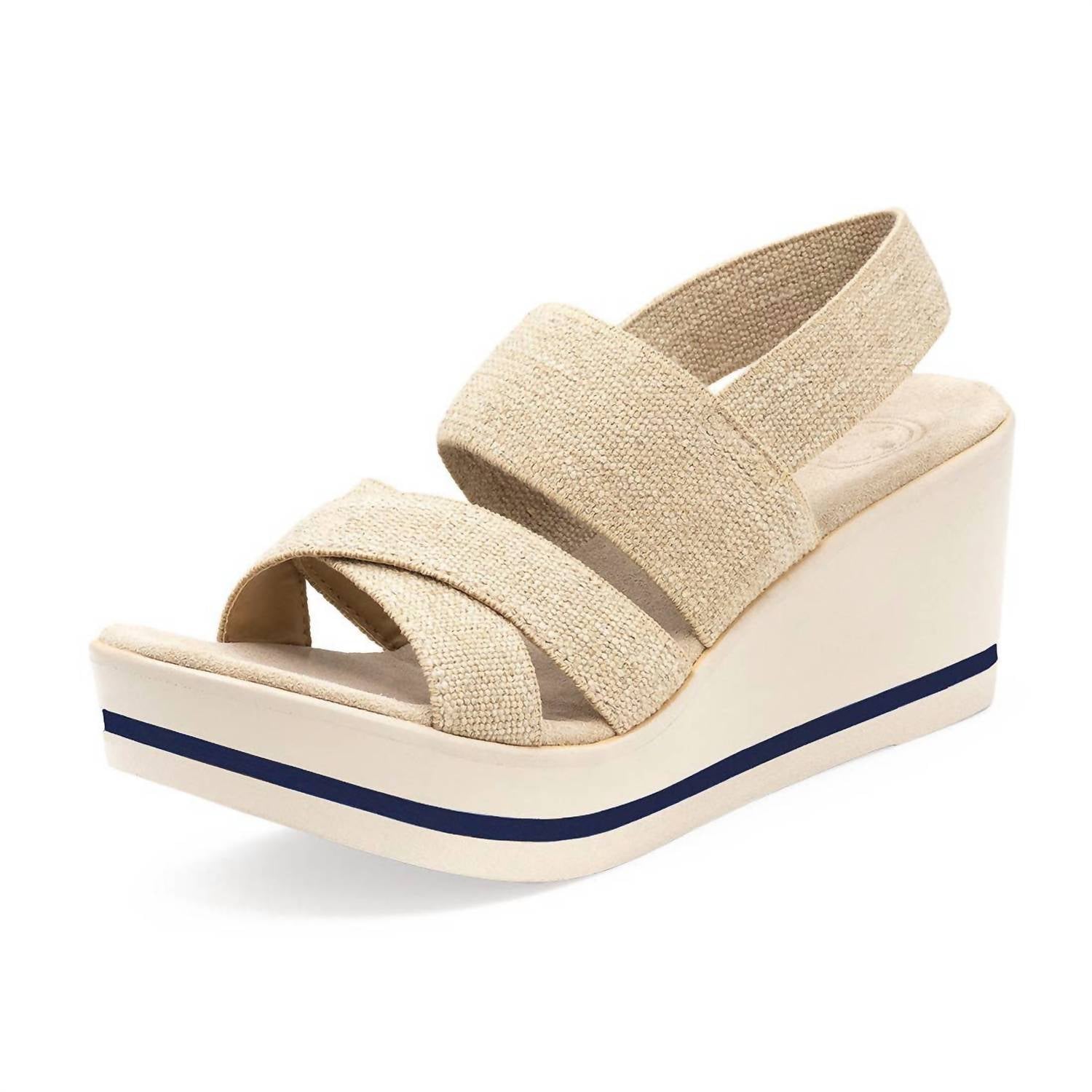 CHARLESTON SHOE CO. Women's Paris Platform Wedge in linen - women's shoe - detail view