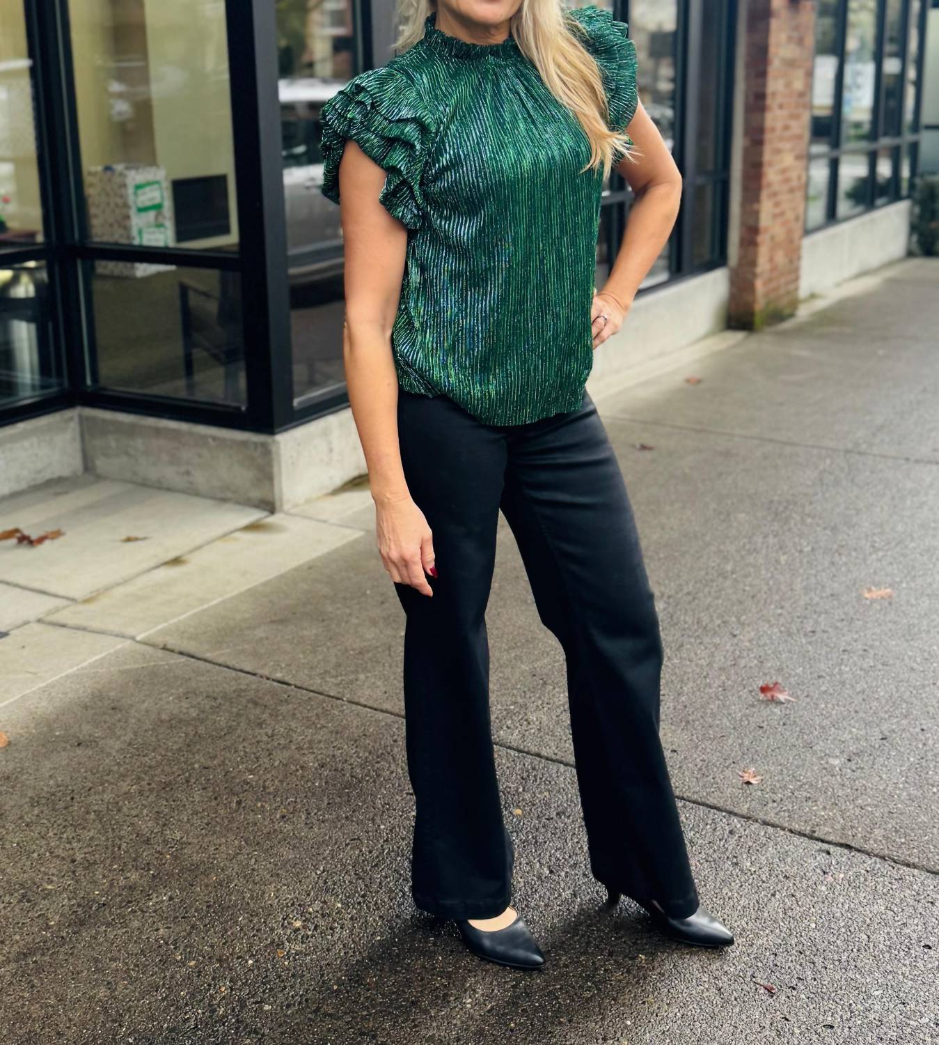 Thml - Metallic Flutter Sleeve Blouse
