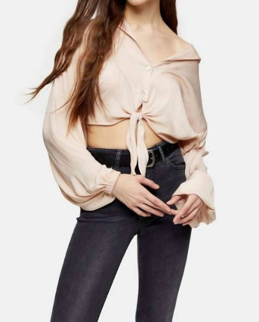 Topshop - Blush V Neck Front Tie Crop Top