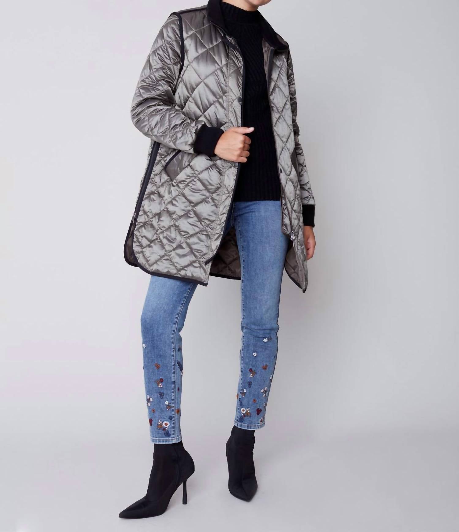 Charlie B - Long Iridescent Quilted Jacket