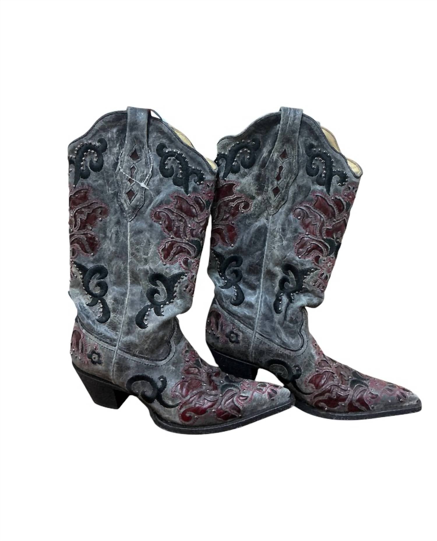 Corral Women's Western Pointed Toe Boots in red smoke - women's shoe - detail view