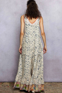 Pol - Textured Denim Floral Embroidered Jumpsuit