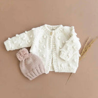 The Blueberry Hill Kid's Popcorn Knit Cardigan Sweater in cream - kids' sweater