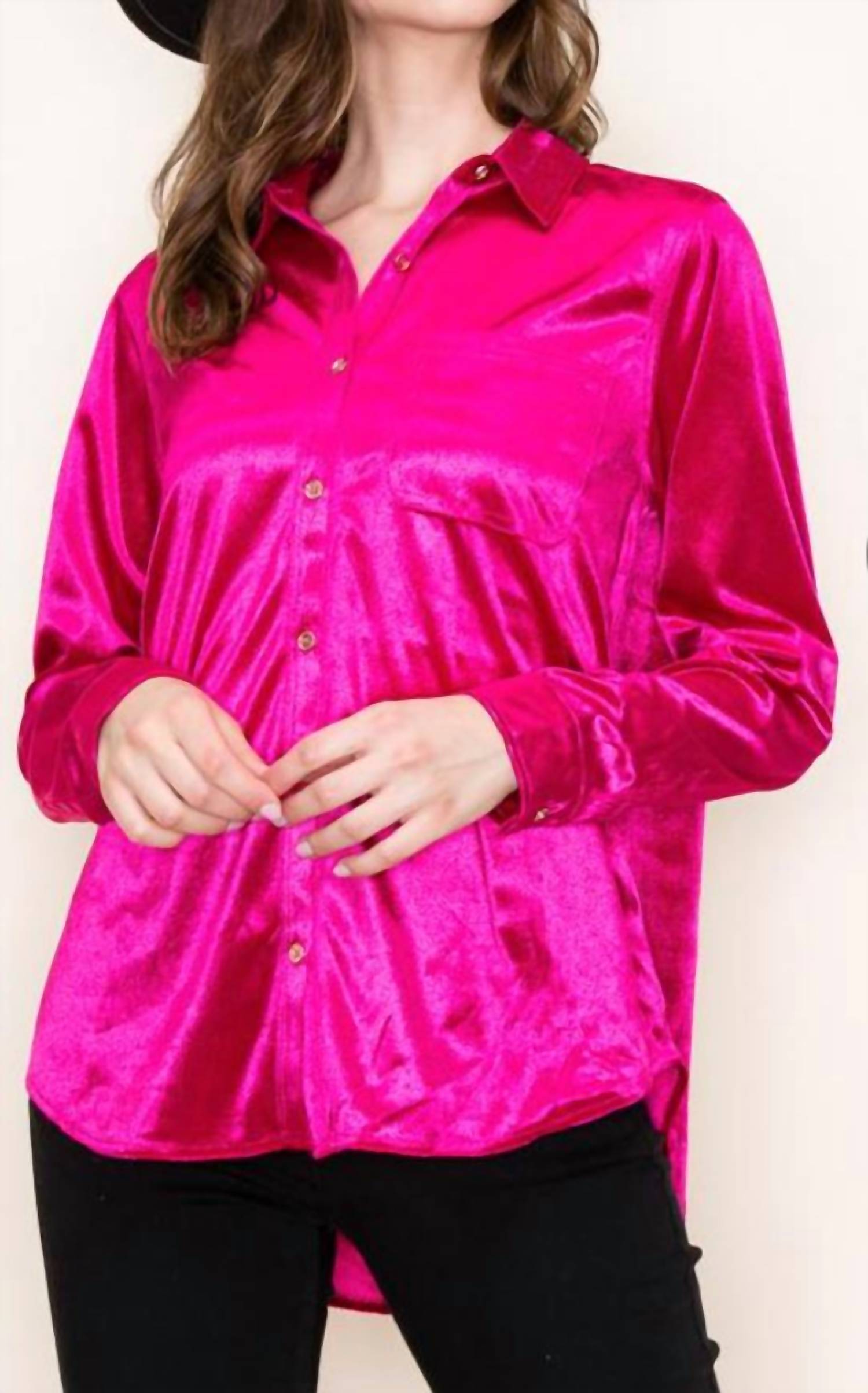 Staccato - Crushed Velvet Solid Shirt Top
