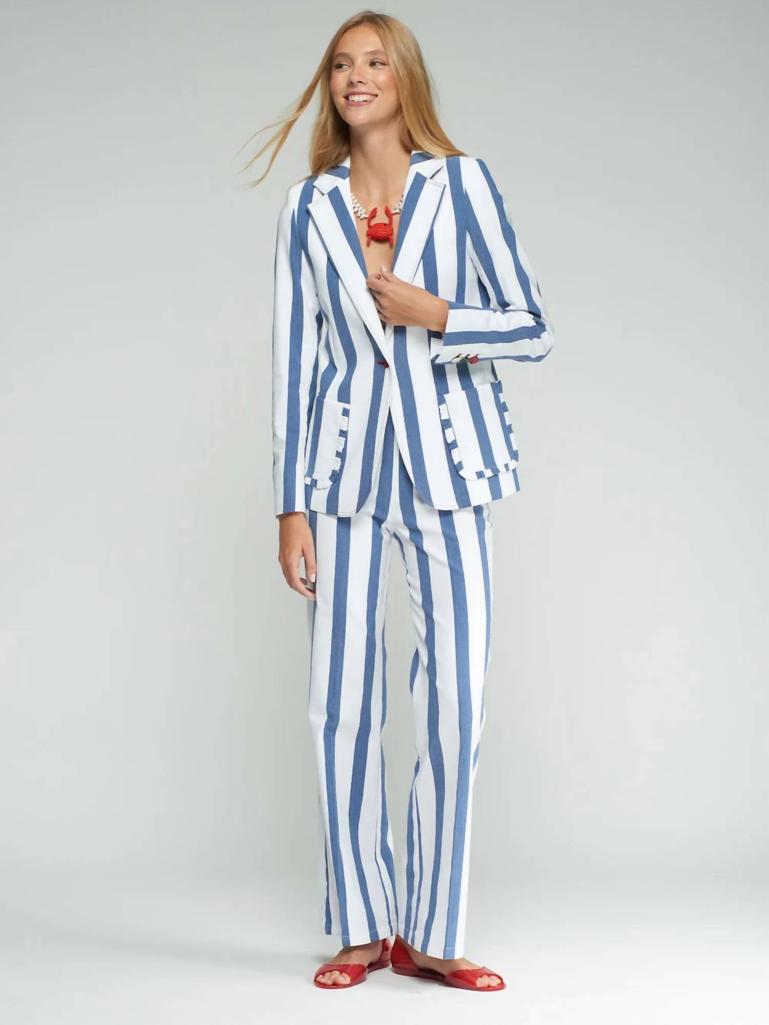Vilagallo - Striped Jacket With Ruffled Pockets