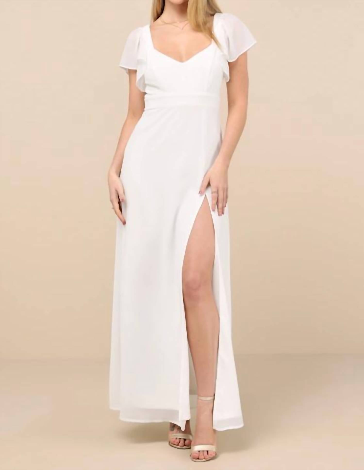 Lulus - Women's Simply Delightful Tie Back Flutter Sleeve Maxi Dress