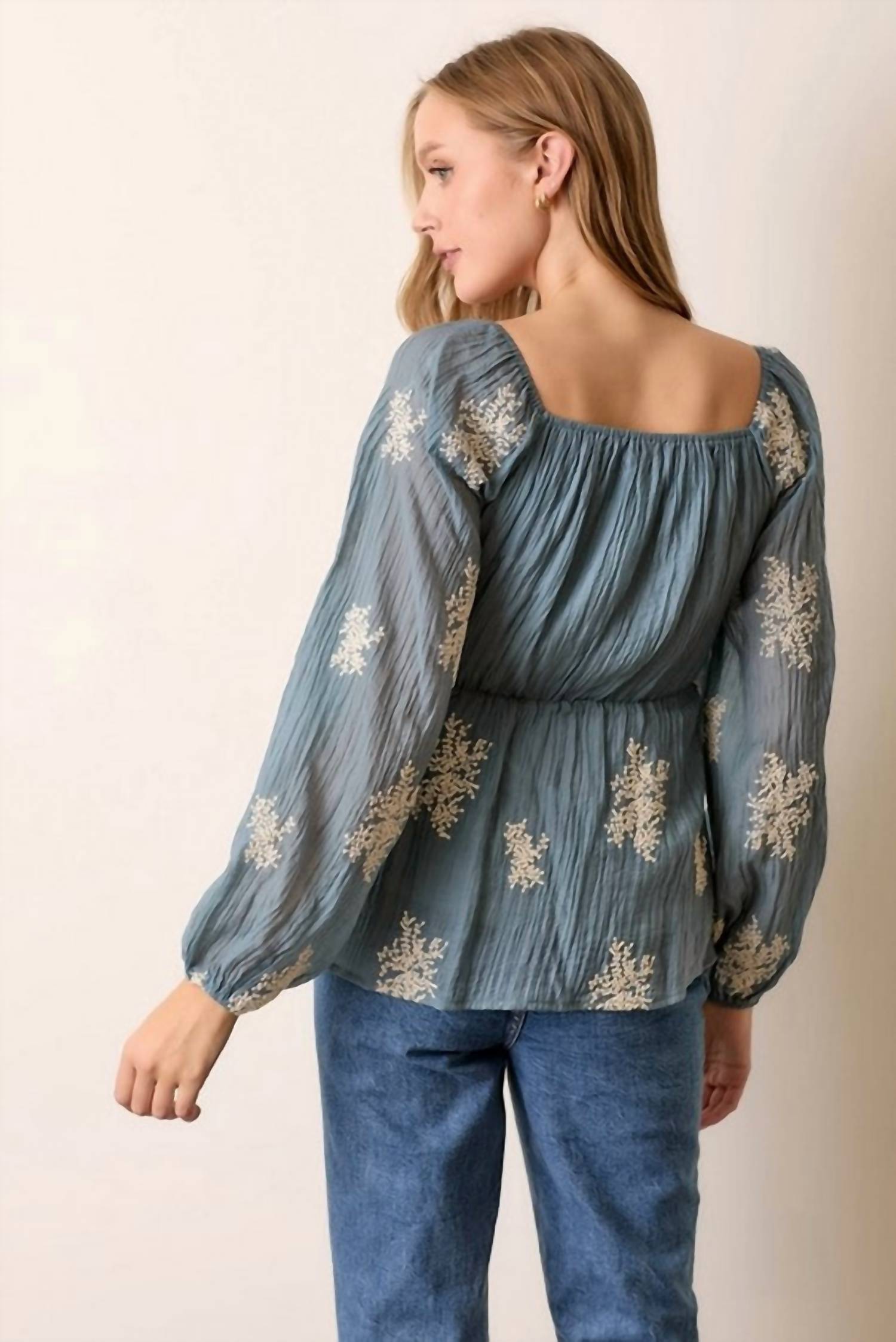 Polagram - Embroidered Smocked Blouse