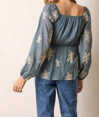 Polagram - Embroidered Smocked Blouse