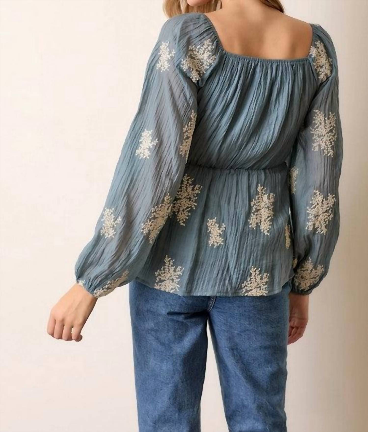 Polagram - Embroidered Smocked Blouse