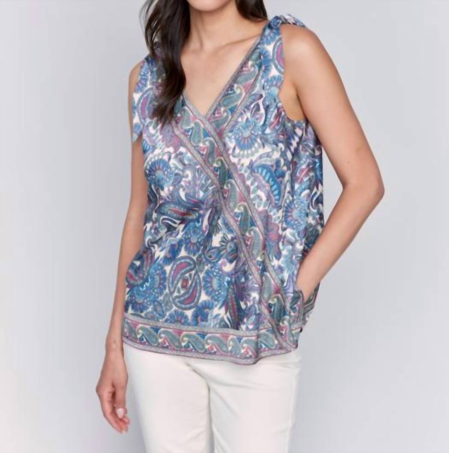 Charlie B - V-neck Knot On Shoulder Top