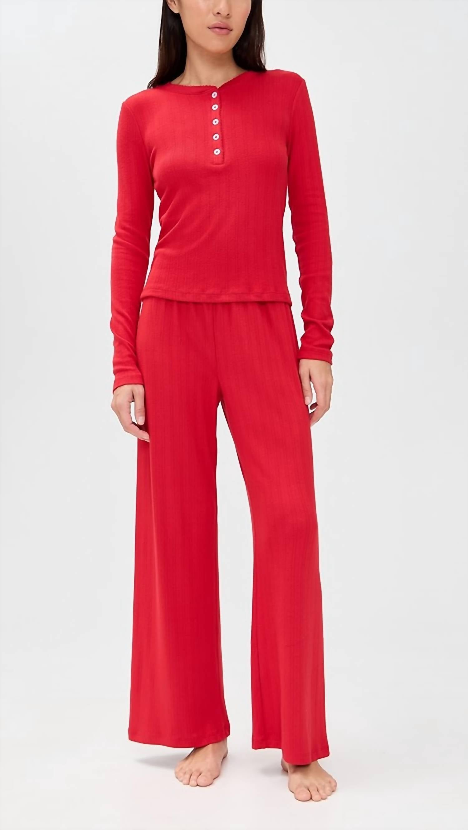 Z Supply Luxe Pointelle Pants in festive red 1 - women's pants