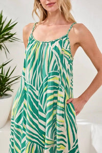 Tribal - Braided Straps Flounce-hem Midi Dress