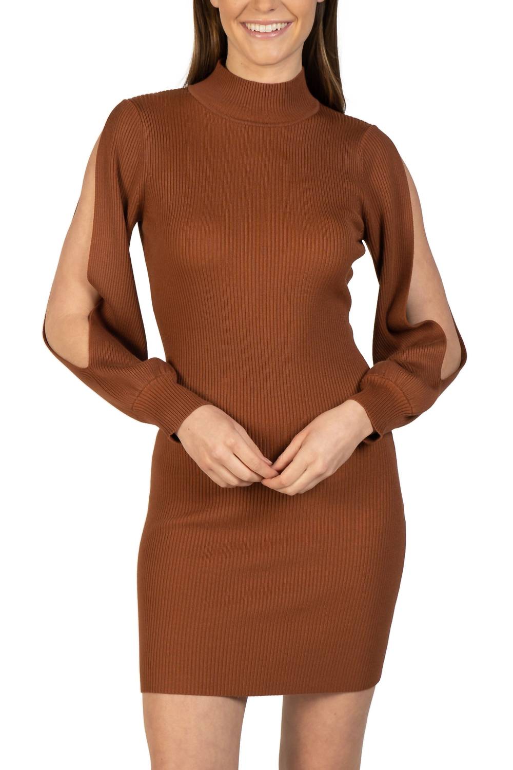 Love Token - Bubble Sleeve Knit Mini Dress