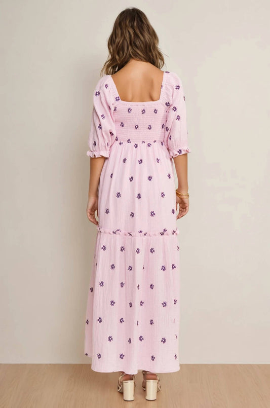 J.Nna - Floral Embroidered Tiered Maxi Dress
