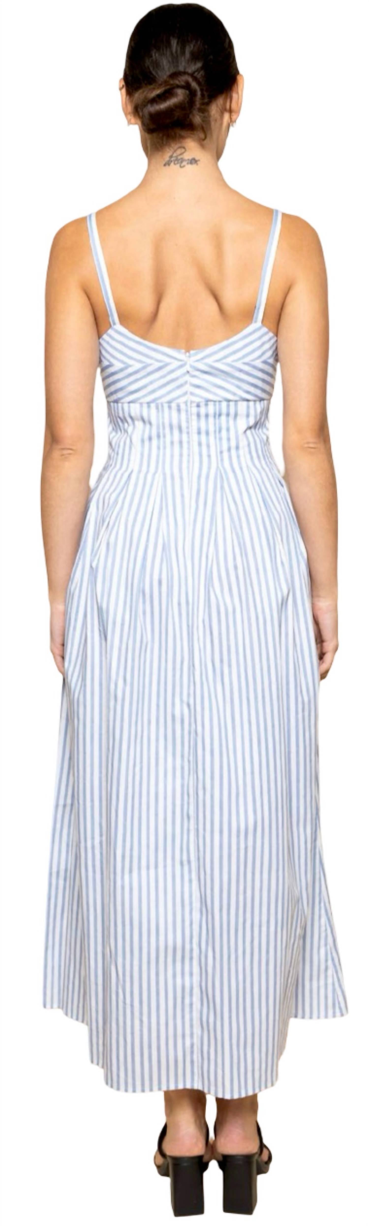 Fore Collection - Women's Striped Waist Pleat A-line Midi Dress