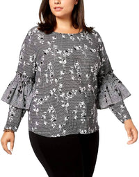 Ny Collection - Women's Floral Ruffled Blouse - Plus
