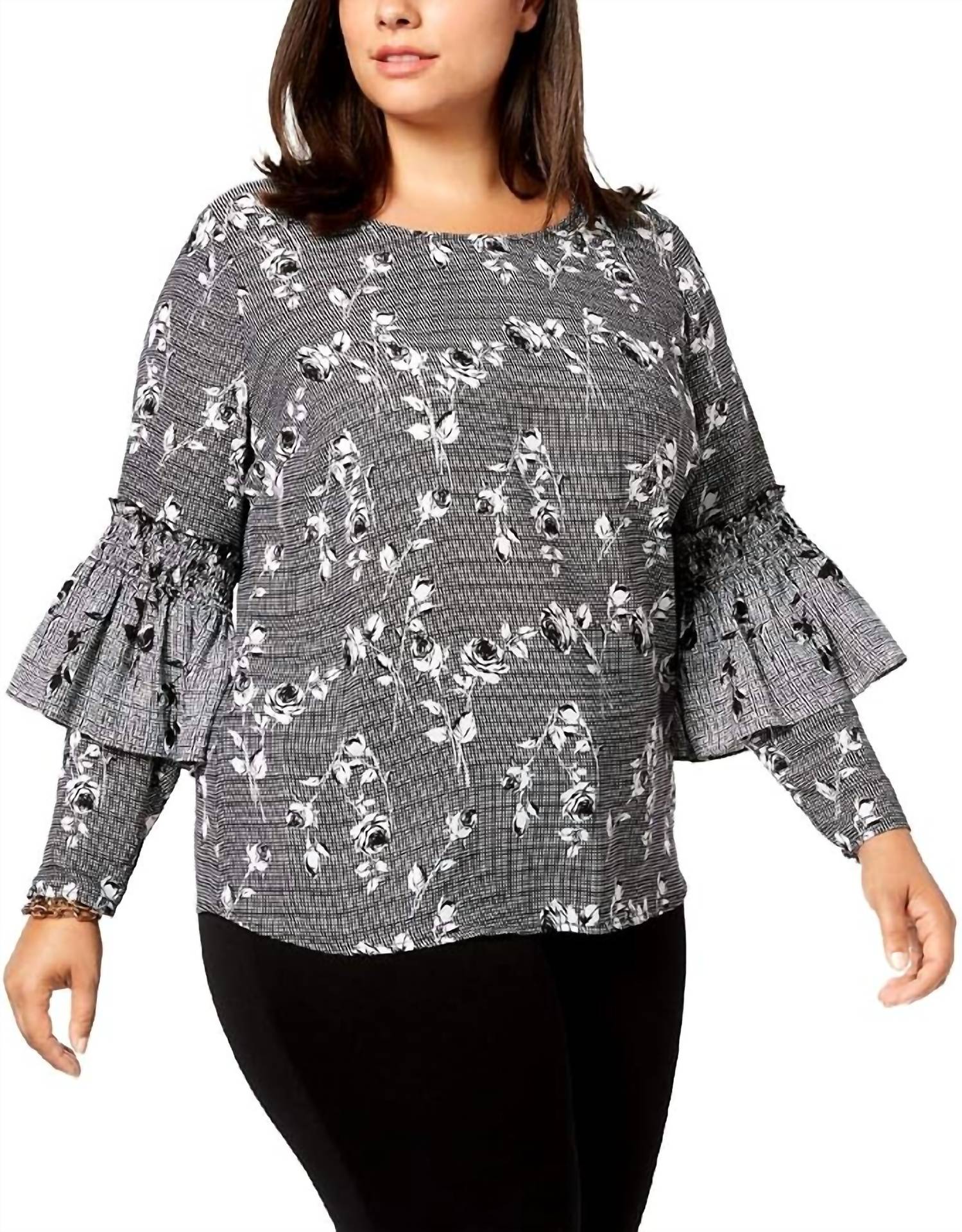 Ny Collection - Women's Floral Ruffled Blouse - Plus
