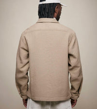 Merz b. Schwanen Padded Cotton Long Sleeve Overshirt in dusted khaki - men's shirt - alternate view