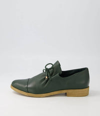 Django & Juliette Women's Kotty Leather Flat Shoes in olive leather - women's flats